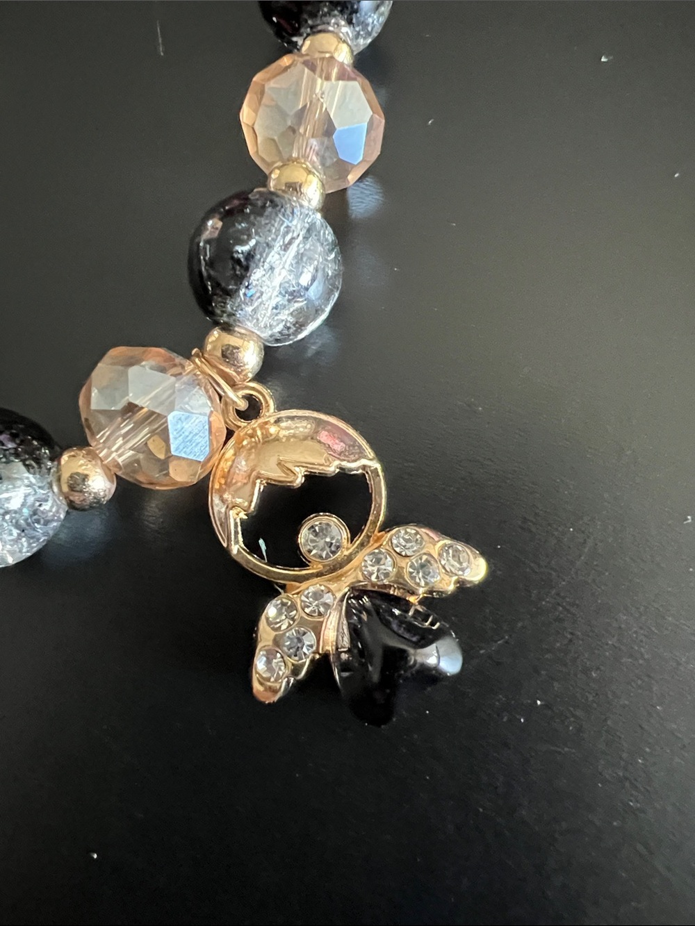 Black and clear Crystal Bead and Angel charm Bracelet - Picture 2 of 3